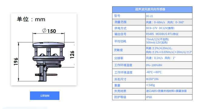 風(fēng)速傳感器尺寸圖